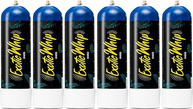 6x Exotic Whip Premium Einweg N2O Behälter 640g + 6x Ballons