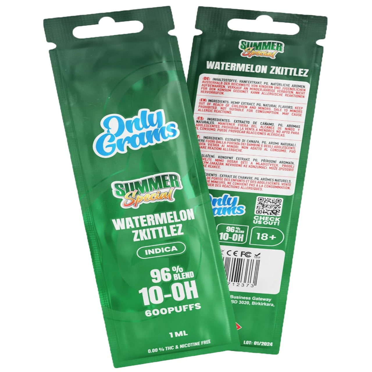 OnlyGrams Superior Blend Vape 96% Indica | Watermelon Skittlez 1ml