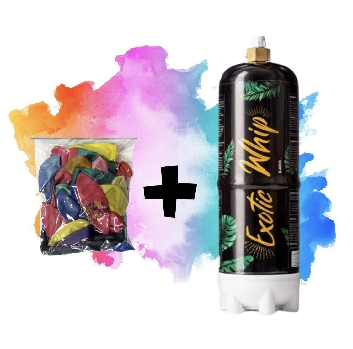 Exotic Whip Premium Einweg N2O Behälter 640g + Ballons